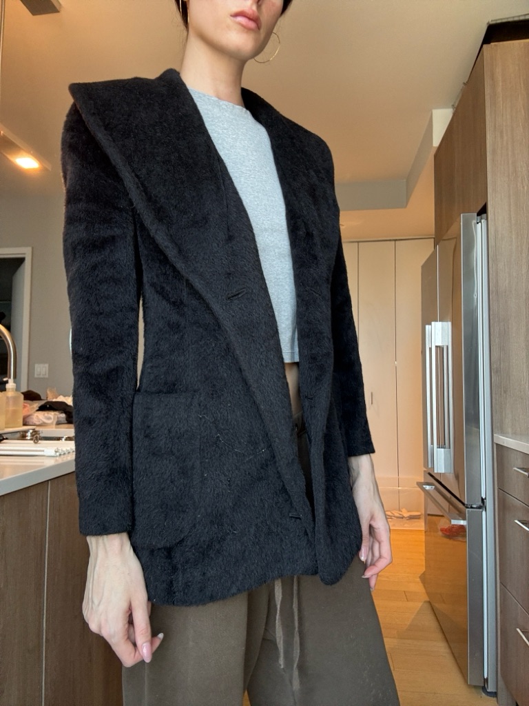 Vintage Black Faux Fur Open Blazer Jacket